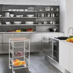 Carrito de Cocina de Acero Inoxidable y Madera Color Blanco-Haya A000420
