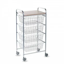 Carrito de Cocina de Acero Inoxidable y Madera Efecto Alistonado Gris A000428B