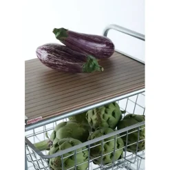 Carrito de Cocina de Acero Inoxidable y Madera Efecto Alistonado Gris A000428B