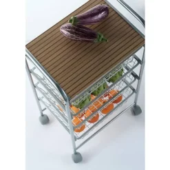 Carrito de Cocina de Acero Inoxidable y Madera Efecto Alistonado Gris A000428B