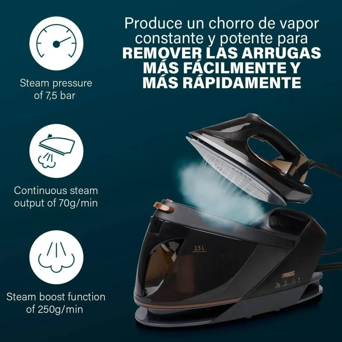 Centro de Planchado 7.5 Bares 3000W con Suela Cerámica PRINCESS 323091