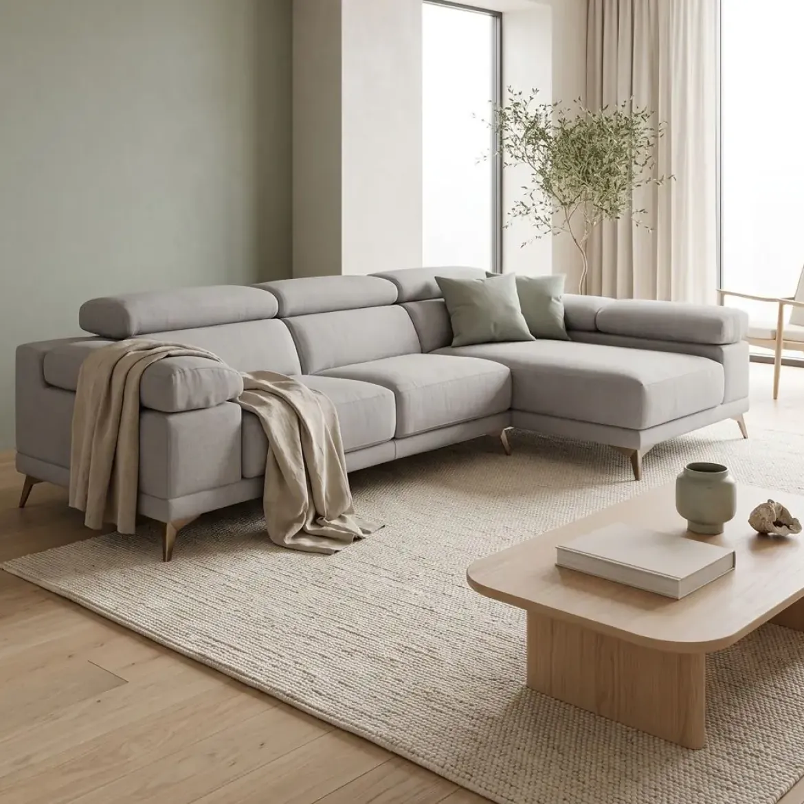 Chaise Longue con Asientos Deslizantes Tapizado en Tela Derecha NIZA