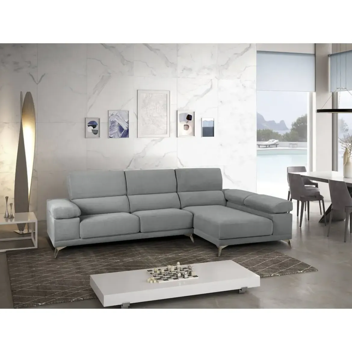 Chaise Longue con Asientos Deslizantes Tapizado en Tela Derecha NIZA