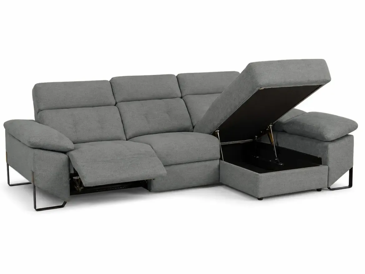 Chaiselongue Derecha 312 cm Relax Eléctrico con Arcón Tapizado en Poliéster XENA