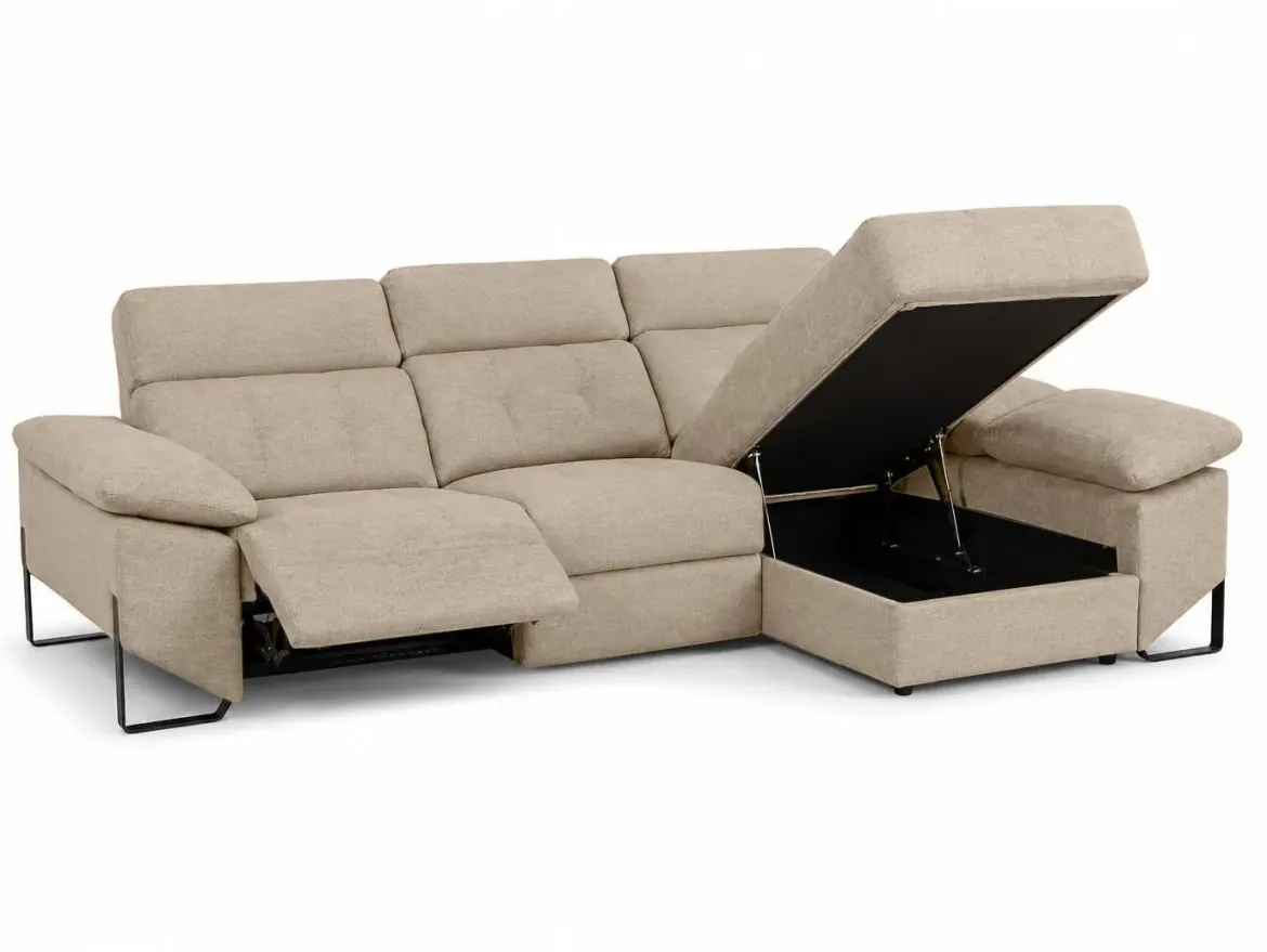 Chaiselongue Derecha 312 cm Relax Eléctrico con Arcón Tapizado en Poliéster XENA