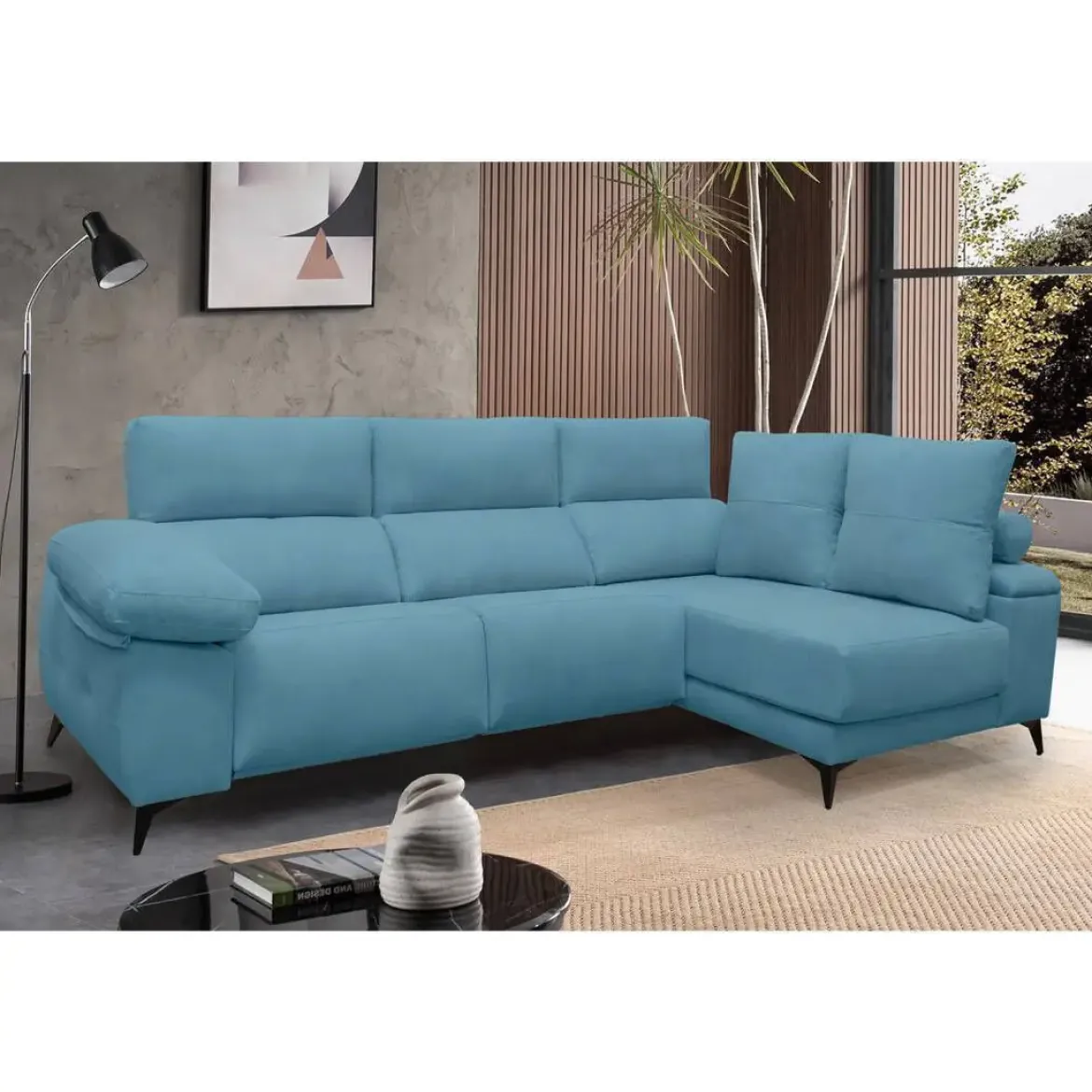 Chaise Longue Eléctrico con Arcón Derecha Tapizado en Tela DANA