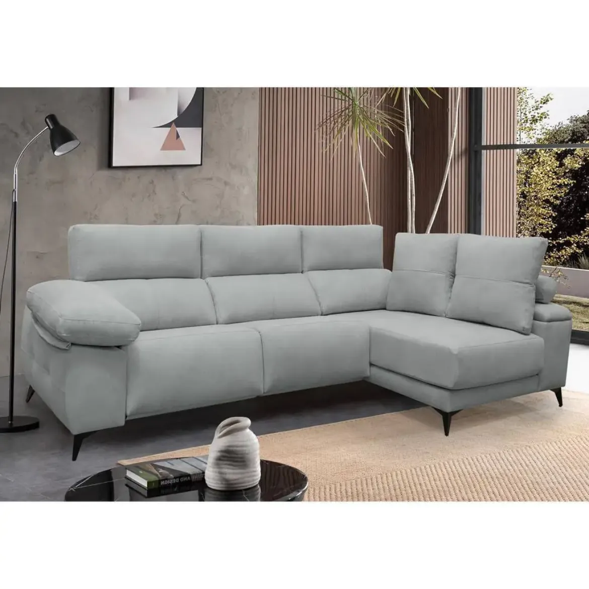 Chaise Longue Eléctrico con Arcón Derecha Tapizado en Tela DANA