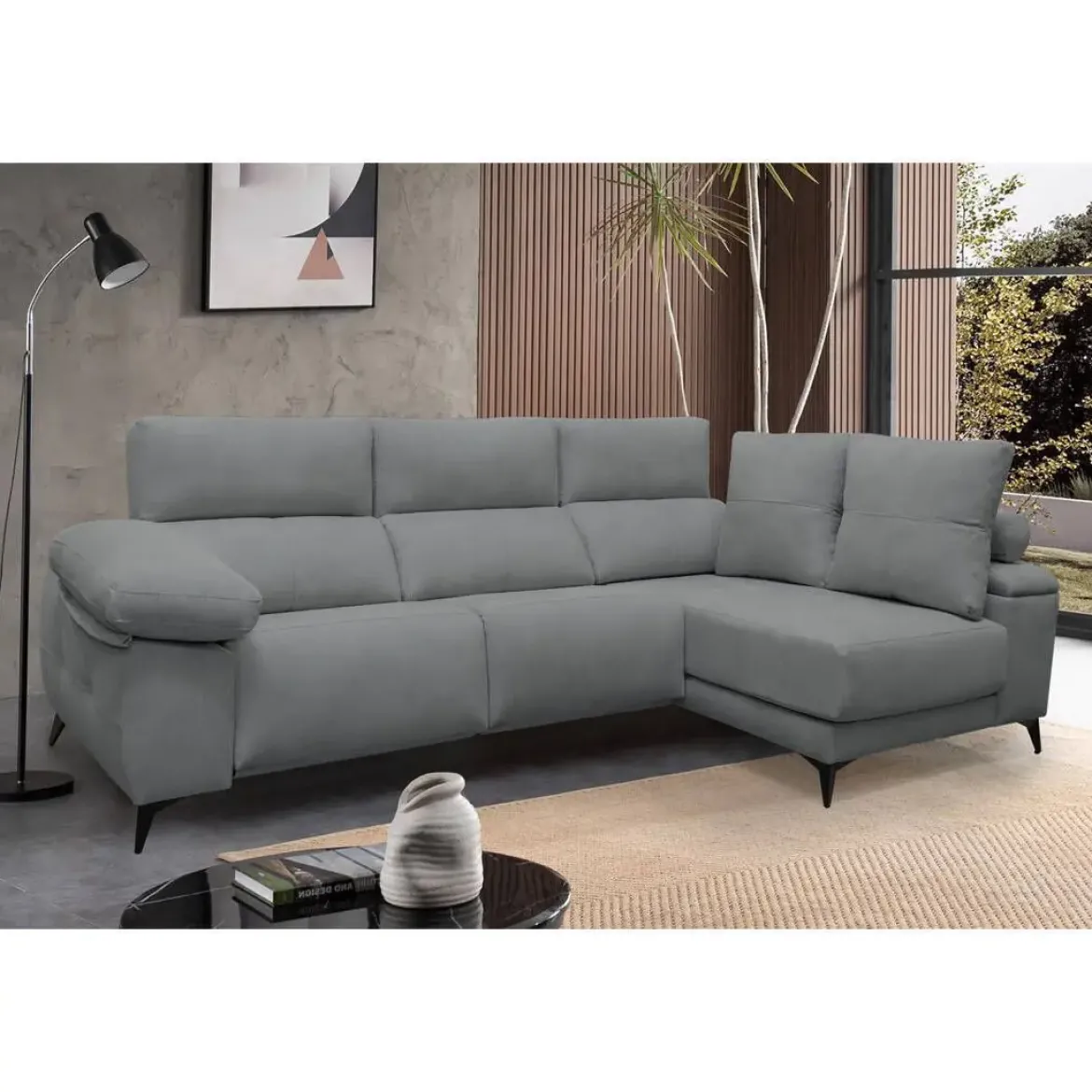 Chaise Longue Eléctrico con Arcón Derecha Tapizado en Tela DANA