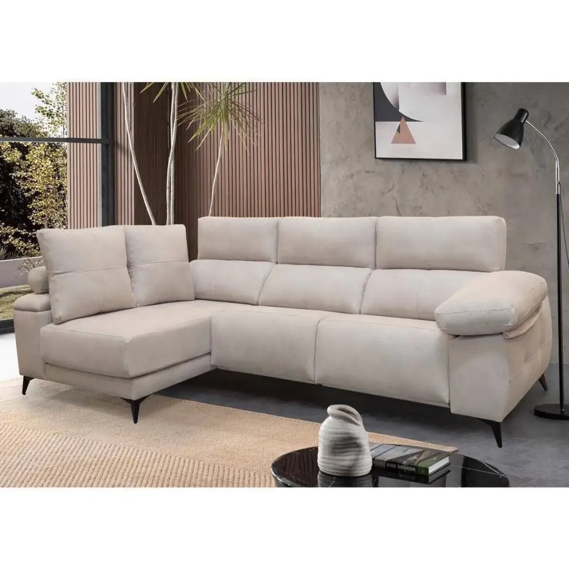 Chaise Longue Eléctrico con Arcón Izquierda Tapizado en Tela DANA