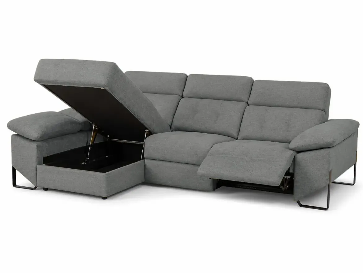 Chaiselongue Izquierda 312 cm Relax Eléctrico con Arcón Tapizado en Poliéster XENA