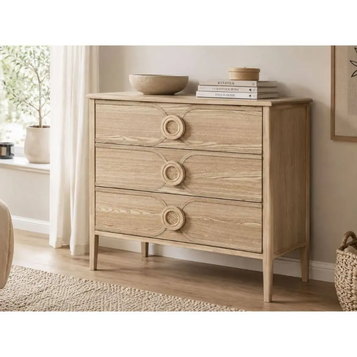 Cómoda de Madera de Abeto con 3 Cajones Natural MB-219391