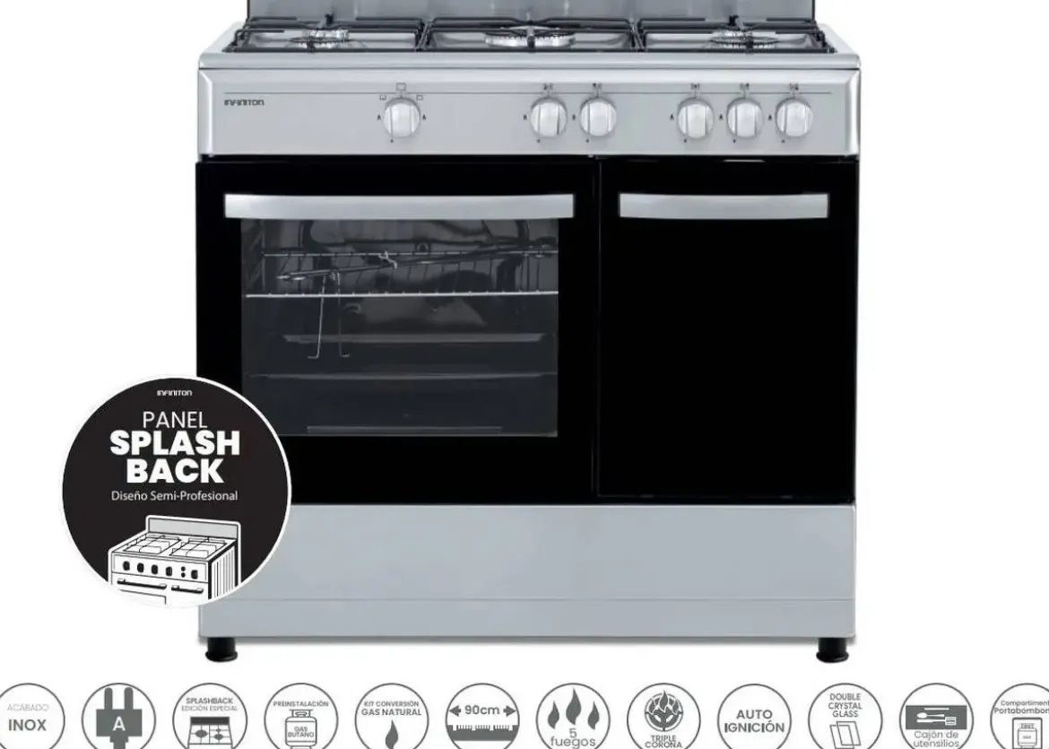 Cocina INFINITON 5F 90cm Butano Inox CC9162XPB
