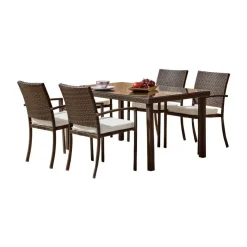 Comedor de Jardín con Mesa de Cristal Marrón 150 cm BAHÍA