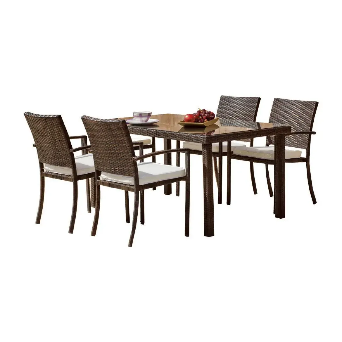 Comedor de Jardín con Mesa de Cristal Marrón 150 cm BAHÍA