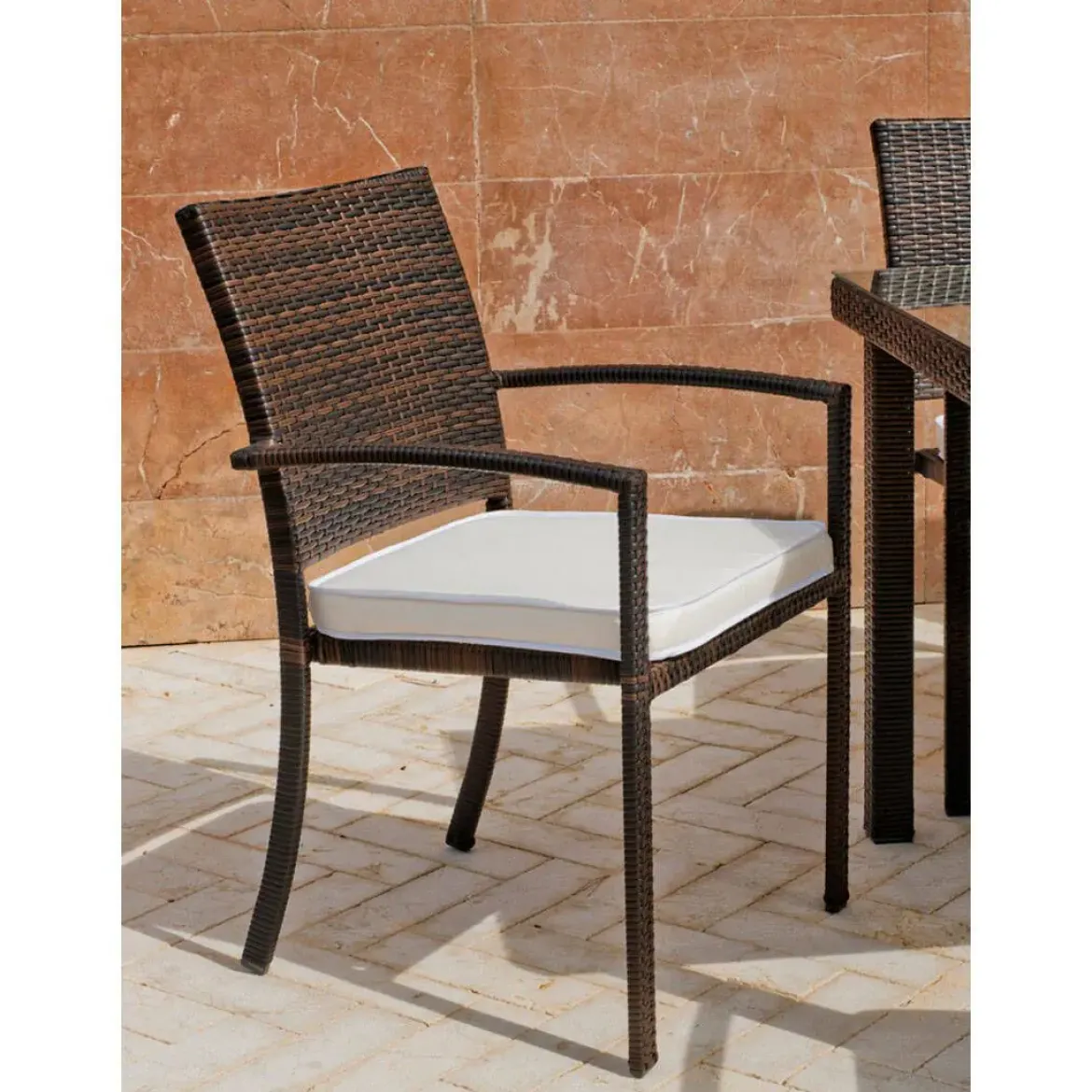 Comedor de Jardín con Mesa de Cristal Marrón 150 cm BAHÍA