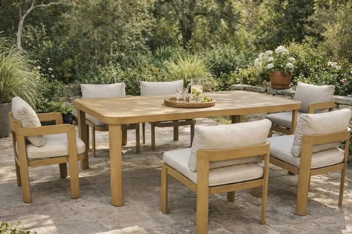 Comedor de Jardín de Aluminio con 6 Sillas Marrón Simil Madera MB-224606