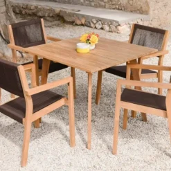 Comedor de Jardín de Madera de Teca con Mesa Cuadrada MB-204125