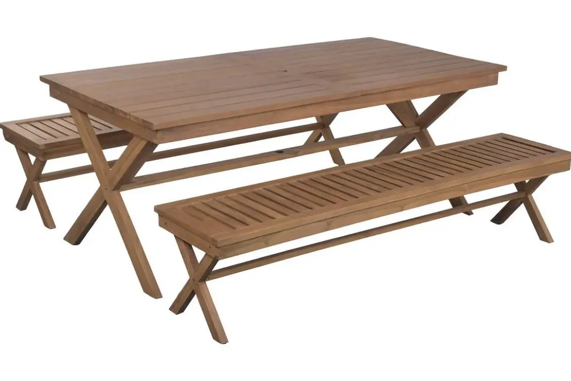 Comedor de Jardín de Teca con Mesa y Bancos MB-224650