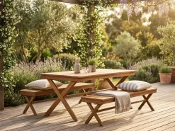 Comedor de Jardín de Teca con Mesa y Bancos MB-224650