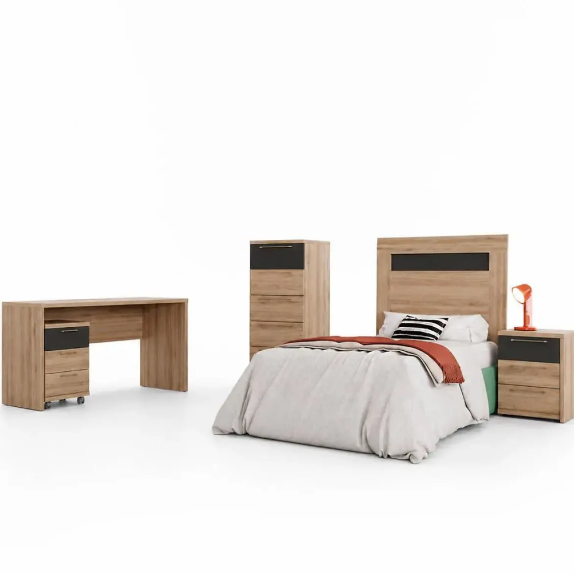 Composición de Dormitorio Juvenil Acabado Roble Natural/Ébano KRONOS 5 N 821