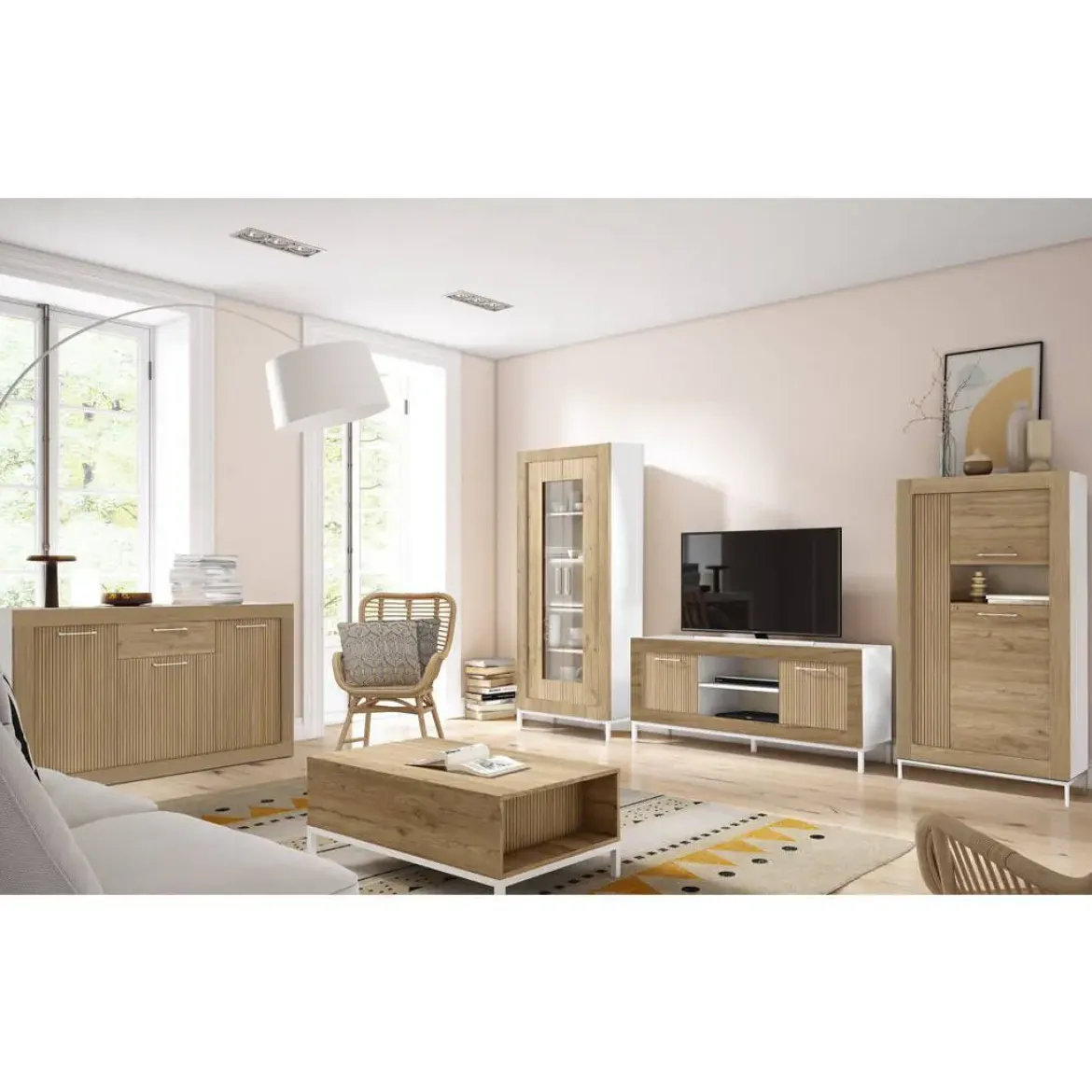 Composición de Salón de 318 cm Blanco / Naturale / Rayado GNESIS LINE