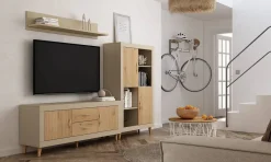 Composición de Salón MOON EVO de Melamina en Acabado Perla y Roble Nº 71