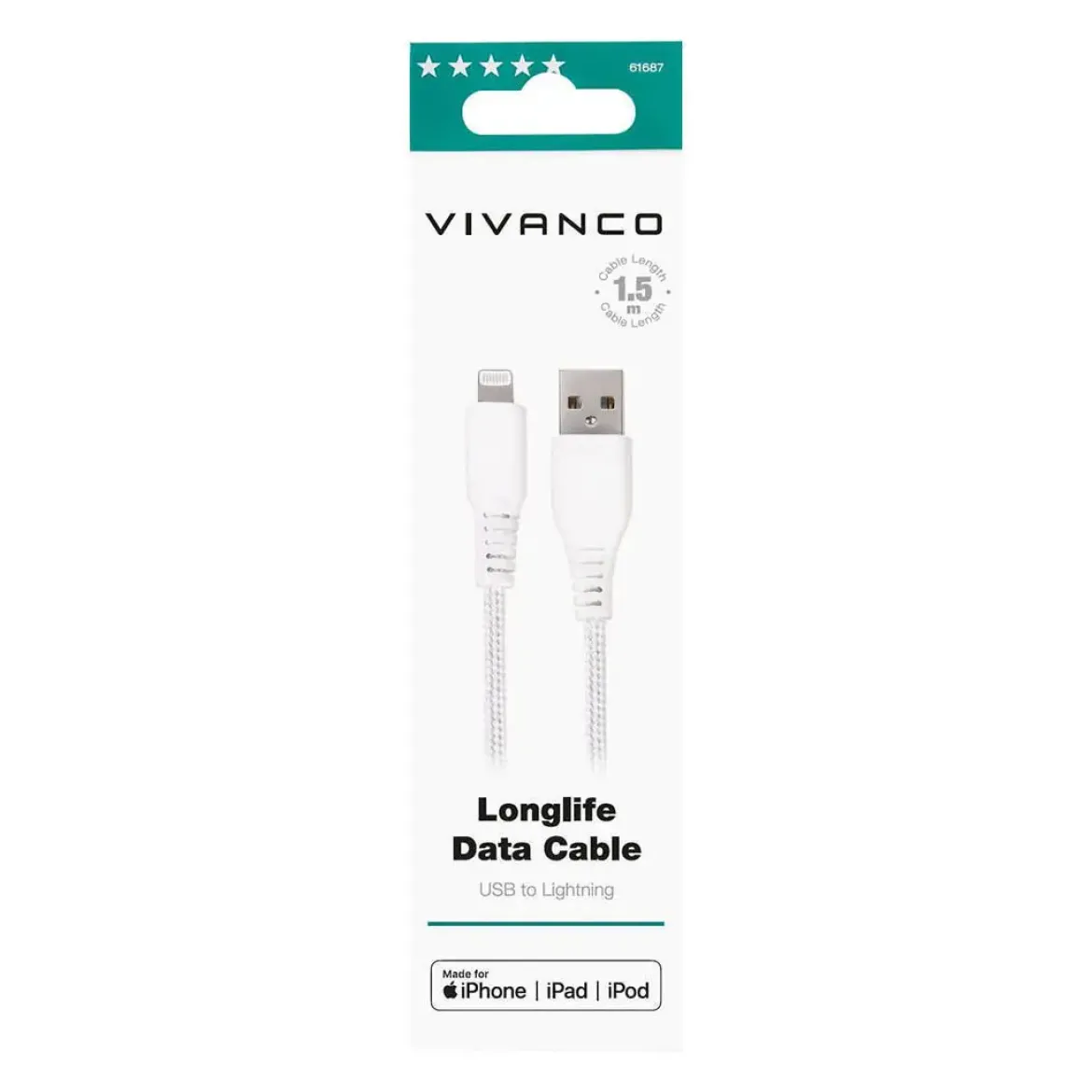 Conexion Usba A Lightning 12w 1.5m Blanco 61687 VIVANCO