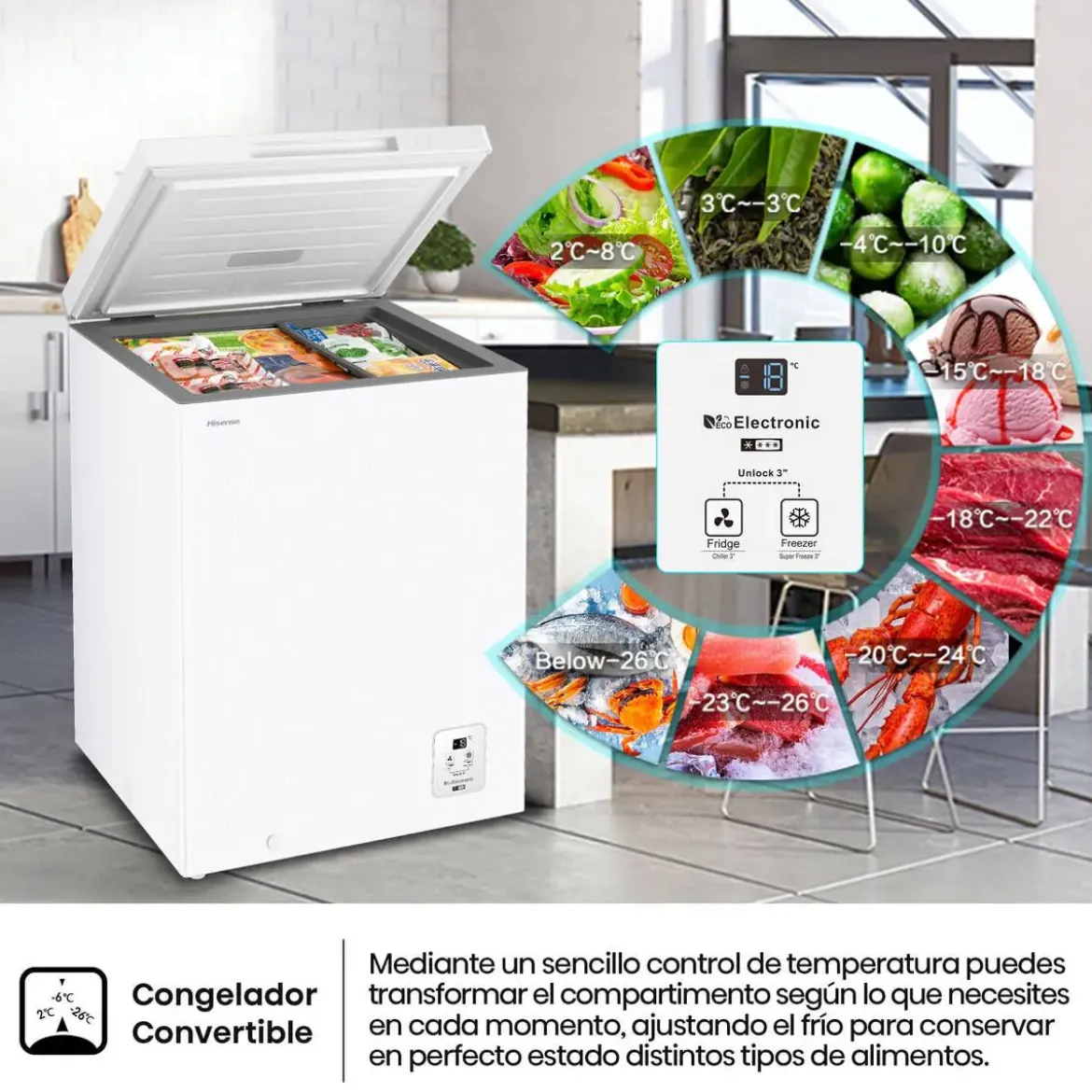 Congelador Horizontal Hisense 141 Litros Convertible Clase D FT145N1AWDL