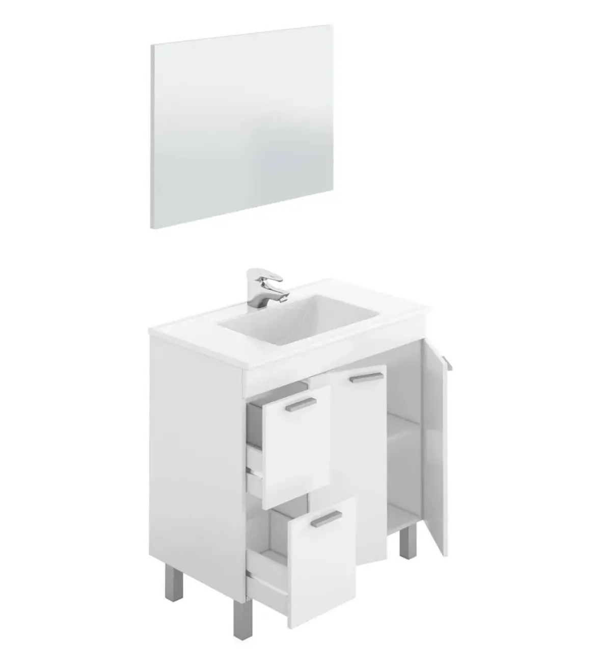 Conjunto de Baño 80 cm con 2 Puertas Blanco Brillo AKTIVA 305450BO