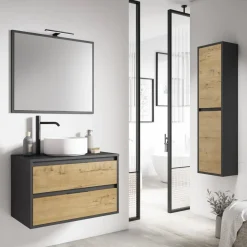 Conjunto de Baño en Negro y Roble con Lavabo ARLET