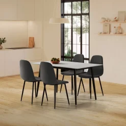 Conjunto de Comedor con Mesa de Cerámica y 4 Sillas Tapizadas FIORDO