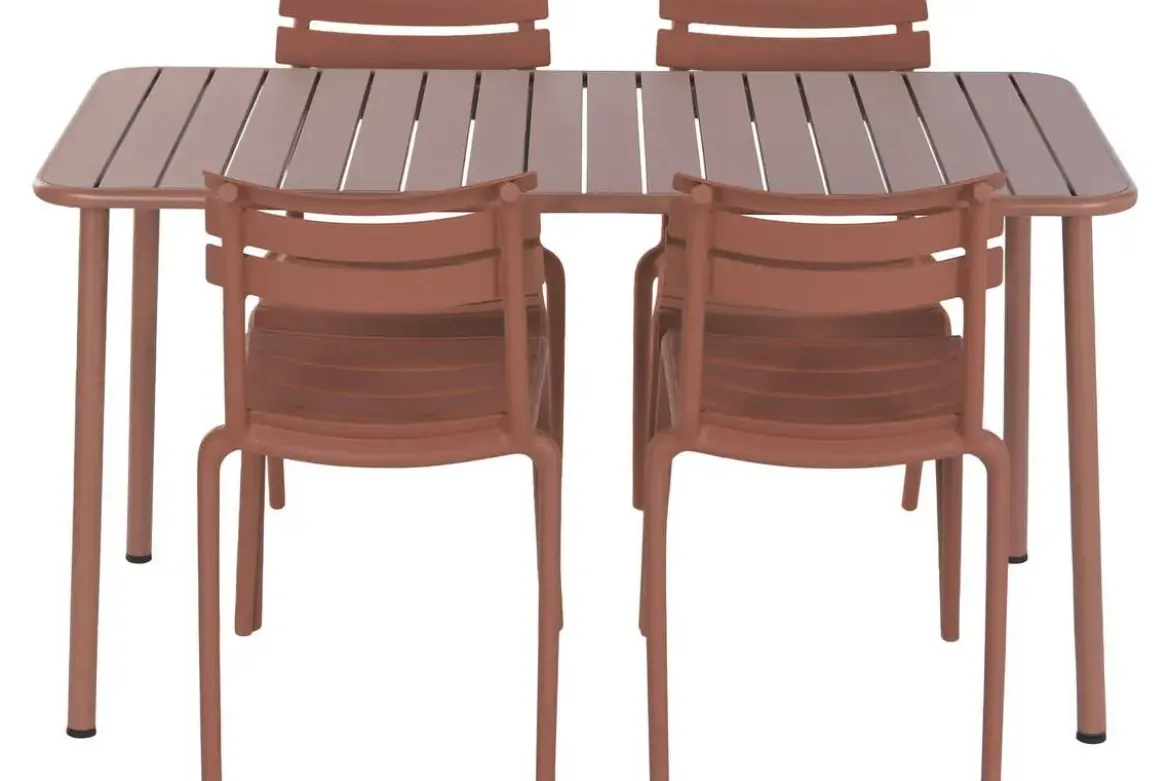 Conjunto de Comedor Exterior 4 Sillas Apilables Terracota MB-224153