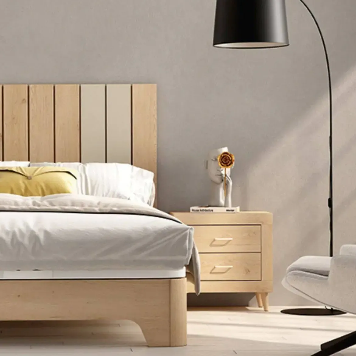 Conjunto de Dormitorio JORDAN EVO En Acabados Roble Natural y Perla Nº 12