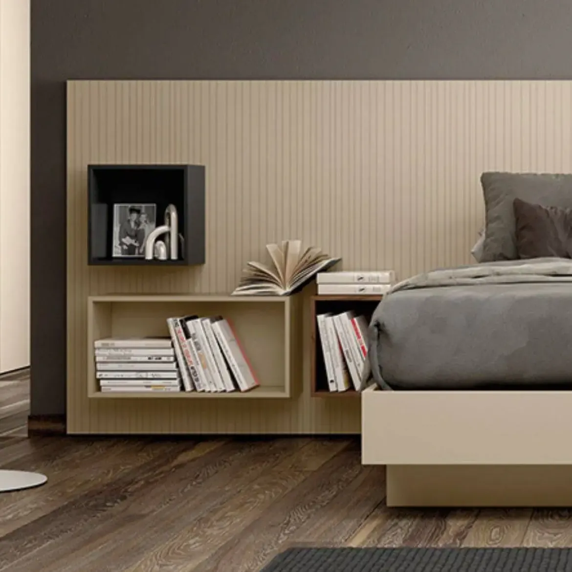 Conjunto de Dormitorio JORDAN EVO en Acabados, perla, java y grafito Nº 21