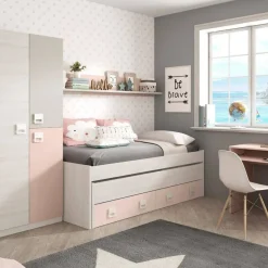 Conjunto de dormitorio NUBE de doble cama con dos cajones y estante 0M7449Y