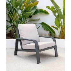 Conjunto de Jardín Aluminio Antracita y Cojines Beige LÉRIDA