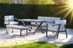Conjunto de Jardín Aluminio Antracita y Cojines Gris MÁLAGA