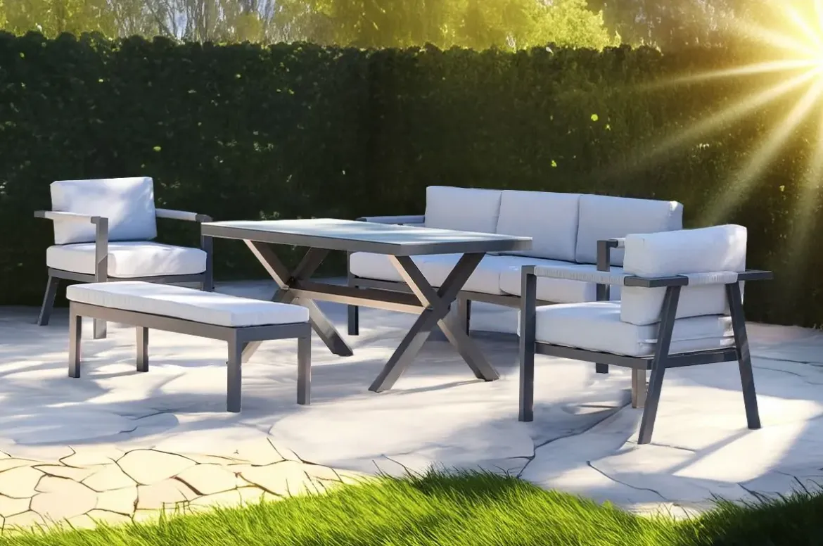 Conjunto de Jardín Aluminio Antracita y Cojines Gris MÁLAGA