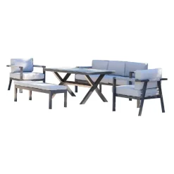 Conjunto de Jardín Aluminio Antracita y Cojines Gris MÁLAGA
