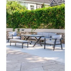 Conjunto de Jardín Aluminio Antracita y Cojines Gris MÁLAGA