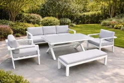 Conjunto de Jardín Aluminio Blanco y Cojines Gris MÁLAGA