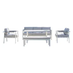 Conjunto de Jardín Aluminio Blanco y Cojines Gris MÁLAGA