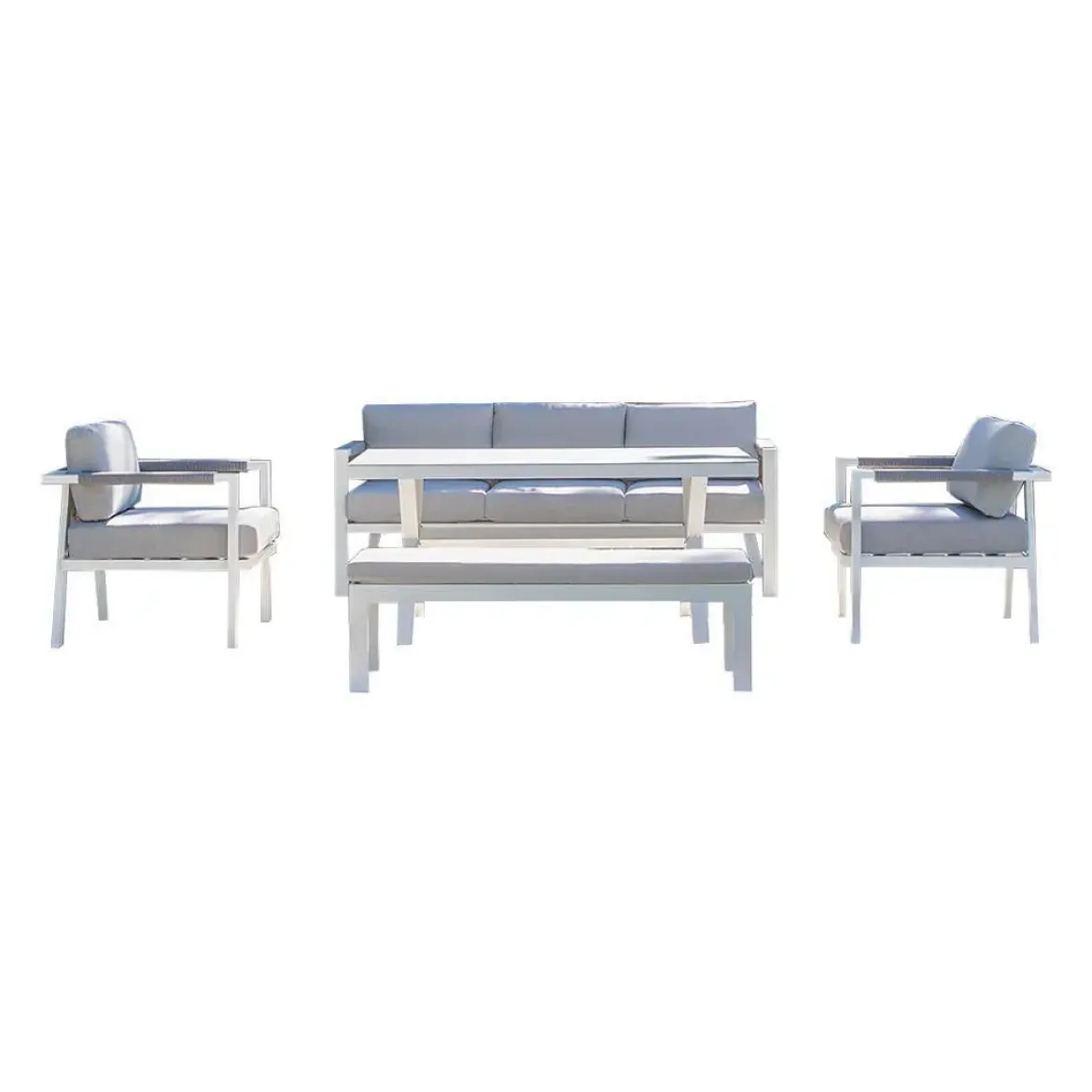 Conjunto de Jardín Aluminio Blanco y Cojines Gris MÁLAGA