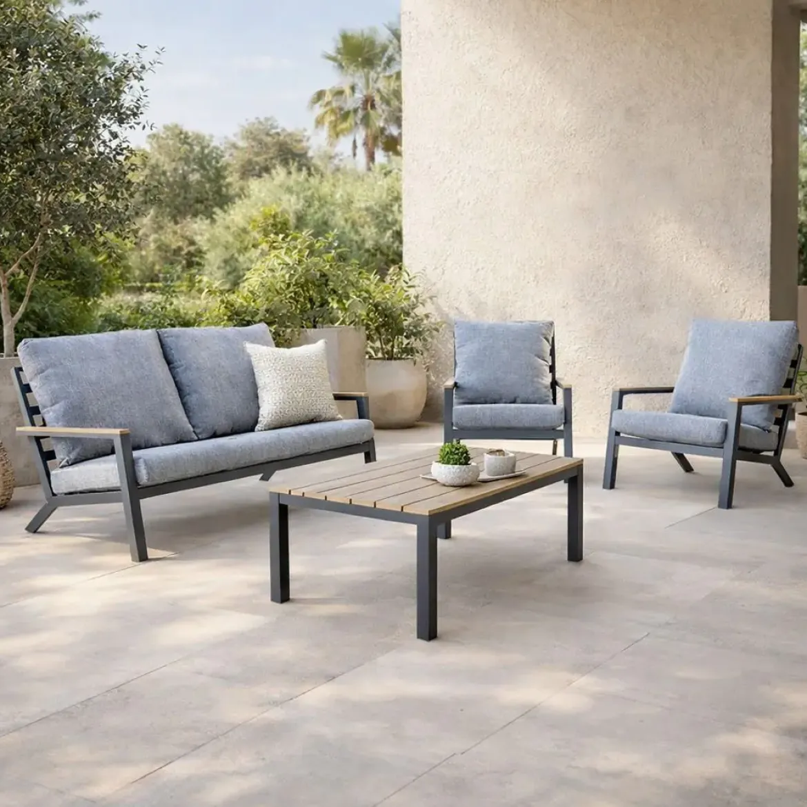 Conjunto de Jardín Antracita de Aluminio-Resina PRAGA