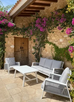 Conjunto de Jardín Blanco con Cuerdas y Cojines Grises GRANADA