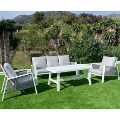 Conjunto de Jardín Blanco con Cuerdas y Cojines Grises GRANADA