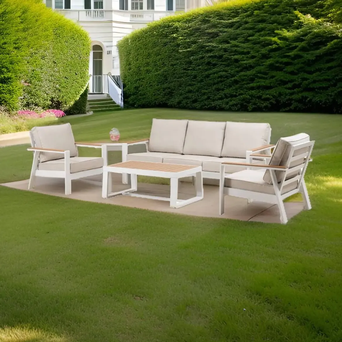 Conjunto de Jardín Blanco de Aluminio con Sofá de 3 Plazas BUDAPEST