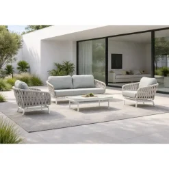 Conjunto de Jardín Blanco Estructura de Aluminio con Textilene BELMONTE