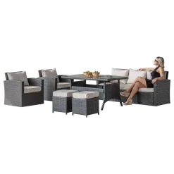 Conjunto de Jardín con Cojines Marrones AUSTIN