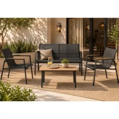 Conjunto de Jardín de Acero y Textilene Efecto Madera MB-224528
